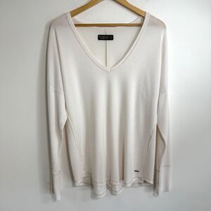 Abercrombie & Fitch Soft & Cozy Top Cream Ribbed V-Neck Minimalist Loungewear XL